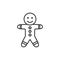 vector linear icon gingerbread man, smiling, isolated