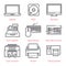 Vector linear icons set. Electronic devices, computers, business