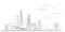 Vector Linear Sketch of Modern Cityscape Black and White Background