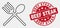 Vector Linear Spoon and Fork Icon and Distress Beef Steak Watermark