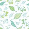 Vector lineart spring leaves seamless pattern