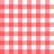 Vector linen gingham checkered blanket tablecloth. Seamless white red cloth table pattern background with natural textile texture.
