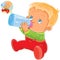 Vector little child is drinking milk formula from a baby bottle.