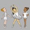 Vector little cute ballerina in graceful poses, ballet dancer. print for clothes and cards