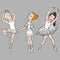 Vector little cute ballerina in graceful poses, ballet dancer. print for clothes and cards