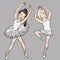 Vector little cute ballerina in graceful poses, ballet dancer. print for clothes and cards