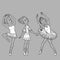 Vector little cute ballerina in graceful poses, ballet dancer. print for clothes and cards. Black and white image