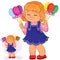 Vector little girl holding in her hands decorative Easter eggs on sticks