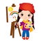 Vector Little Girl Paint on Easel. Little Artist Vector Illustration