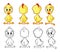 Vector llustration of a Cute Little Chicken Cartoon Character for you Design and Computer Game. Storyboard. Coloring Book