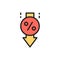 Vector loan interest rate reduction flat color line icon.