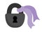 Vector lock icon. Beautiful lock element tied with purple ribbon isolated on white background. Wedding or marriage symbol