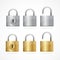 Vector locked and unlocked padlock set