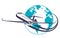 Vector logo airplane and the planet Earth