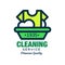 Vector logo for cleaning company. T-shirt and plastic basin with foam. Laundry service. Simple icon in linear style with