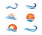 Vector logo design for dynamic wave, ocean sea water wave home resort, sailing boat, ocean cruise tour