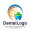 Vector logo design illustration for globe dental clinic healthcare dentist practice teeth treatment for healthy mouth