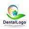 Vector logo design illustration for globe dental clinic healthcare dentist practice teeth treatment for healthy mouth