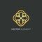 Vector logo design template and gold floral concept in linear style - emblem for fashion, beauty and jewelry industry.