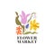 Vector logo design template of spring flowers like tulip, daffodil, snowdrop, primrose and grape hyacinth. Simple emblem
