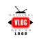 Vector logo design for vlog or videoblog. Emblem with TV antenna, play buttons and place for text. Internet video