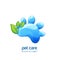 Vector logo, emblem, label design elements for pet organic care, shampoo, cosmetic or grooming. Cat or dog water paw.