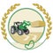 Vector logo with a green tractor and a haystack in the field