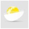 Vector logo a half white protein egg with yellow planet Earth in form of egg yolk on light gray background with text World Egg Day