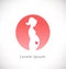 Vector logo with pregnant woman silhouette in circle. Isolated icon, sign, logotype concept.