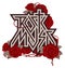 Vector logo Rock Music with red roses and blood