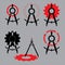 Vector logo set of gear, arrows and drawing compass icons