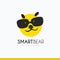 Vector logo smart bear with glasses, idea, development, learning, study, education for children, black and yellow bright, symbol.