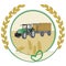 Vector logo with a tractor on a farm moves the crop in a cart