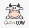 Vector Logo of Ñute funny smiling cartoon cow. Modern humorous logo template with image of the bull. Butchery logo.