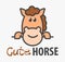 Vector Logo of Ñute funny smiling cartoon horse. Modern humorous logo template with image of the racehorse.