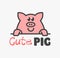 Vector Logo of Ñute funny smiling cartoon pig. Modern humorous logo template with image of the pork. Butchery logo