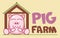 Vector Logo of Ñute funny smiling cartoon pig sitting in a barn. Modern humorous logo template with image of the farm animal.