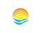 Vector Logo with yellow sun and blue sea waves, Vector logotype