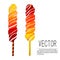 Vector lollipop illustration. Ombre candies yellow red caramel dessert on stick. Sugar spiral food snack for children