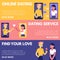 Vector love chat, online dating banners set