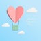 Vector of love and Happy Valentine`s day. origami design elements cut paper made hot air balloon in heart shape flying