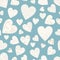Vector love seamless pattern with grid, crumpled, handwritten letters and typewriter paper hearts on blue background