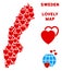 Vector Love Sweden Map Collage of Hearts