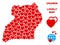 Vector Lovely Uganda Map Composition of Hearts