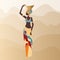 Vector, luxurious African woman in traditional dress, silhouette of an elegant beautiful African girl in the desert in a beautiful