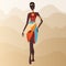 Vector, luxurious African woman in traditional dress, silhouette of an elegant beautiful African girl in the desert in a beautiful