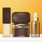 Vector Luxury Brown & Gold Toiletries or Beauty Set with Solid Cologne Tin Box, Soap Bar, Pomade or Cream Jar, Oil or Serum Tinted