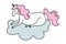 Vector lying unicorn on cloud. Poster and banner element, children\'s book illustration, postcard