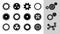 Vector Machine Cogwheel Collection. Set Of Gear Wheels And Cogs, Flat Icons In Black And White, Different Configuration.