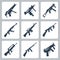 Vector machine guns and assault rifles icons set